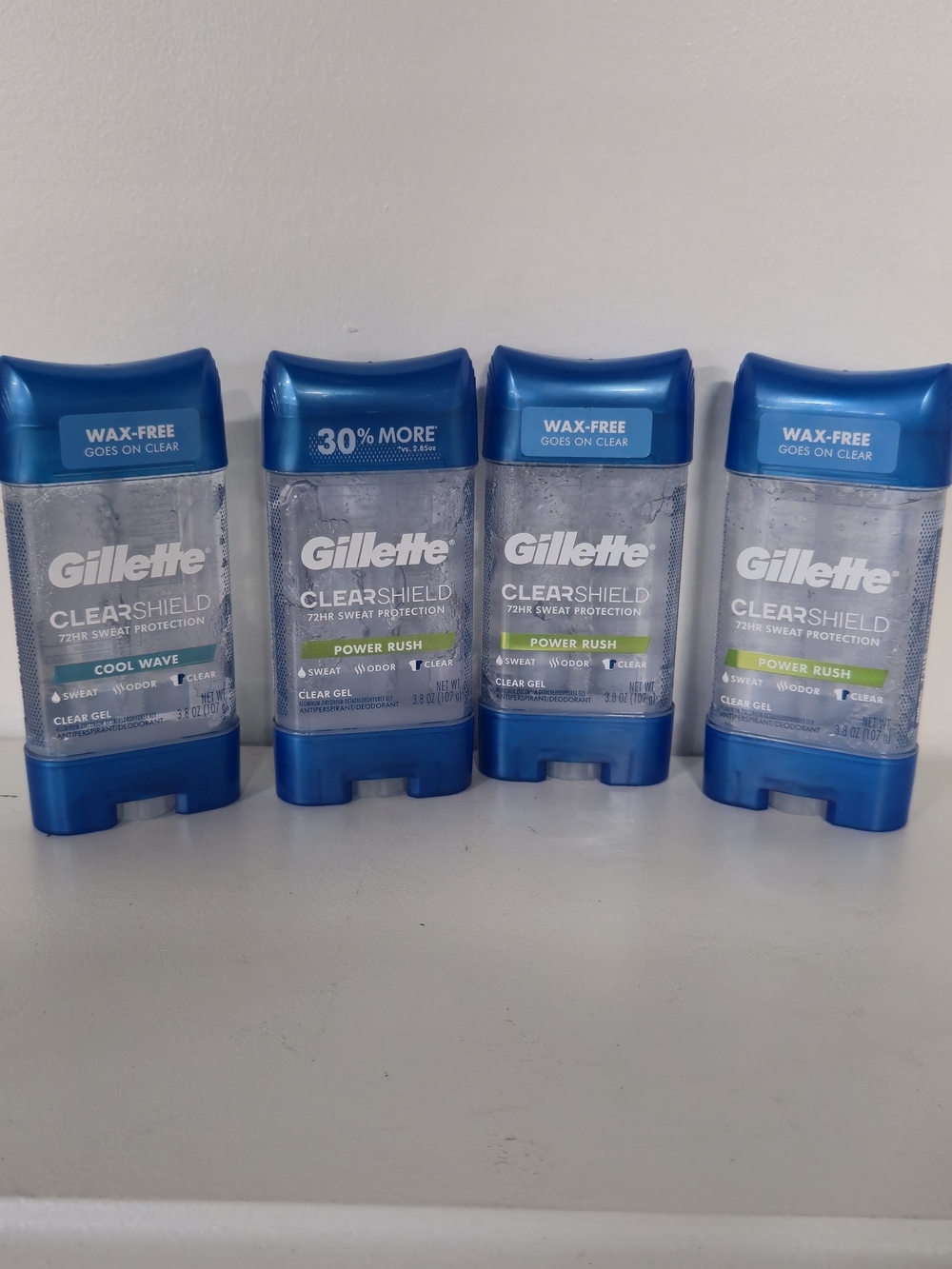 Pack of 4 Gillette Clear Shield Antiperspirant Deodorant Gel - Power Rush & Cool